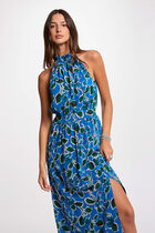 Robe longue évasée imprimée multicolore femme