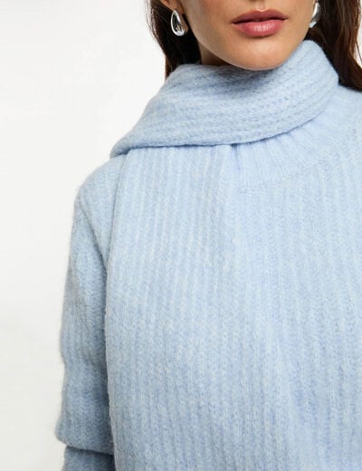 Sweater with scarf collar sky blue women