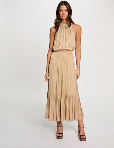 Maxi loose A-line dress beige women