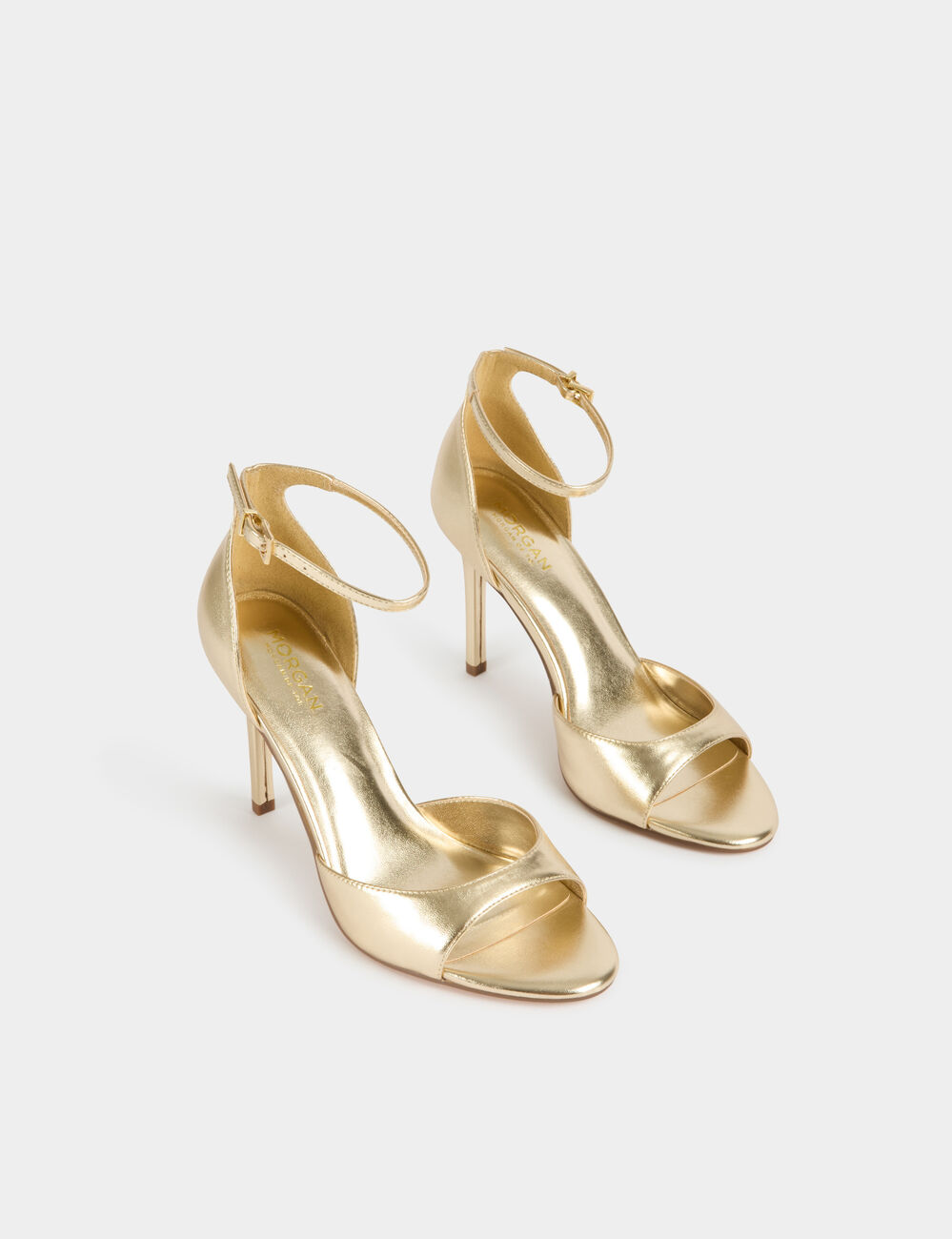 Faux leather heeled sandals gold yellow women