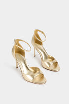 Faux leather heeled sandals gold yellow women