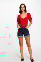 Straight denim shorts raw denim women