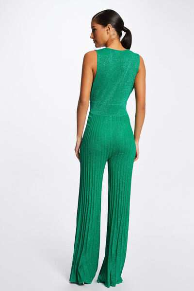 Jumpsuit with pleated wide legs mid-green ladies'
