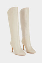 Leather high boots with stiletto heels ivory women