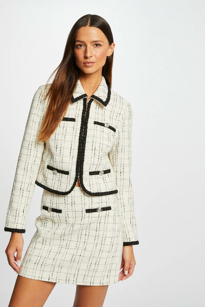 Straight jacket with contrasting edgings ivory ladies'