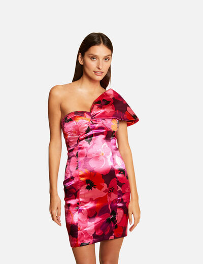 Fitted satin dress with floral print multico ladies'