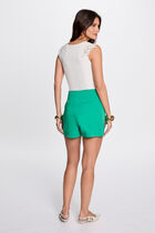 Straight shorts with darts emerald green women