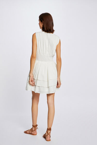 A-line dress with ruffles and embroidery ecru ladies'
