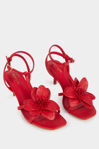 Faux leather sandals red women