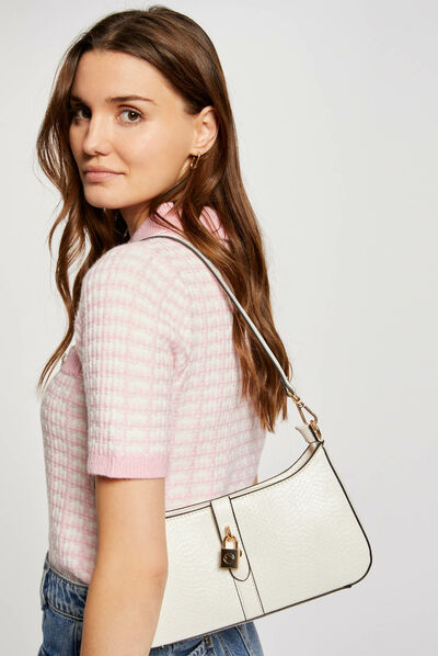 Bag with croc effect and lock white ladies'