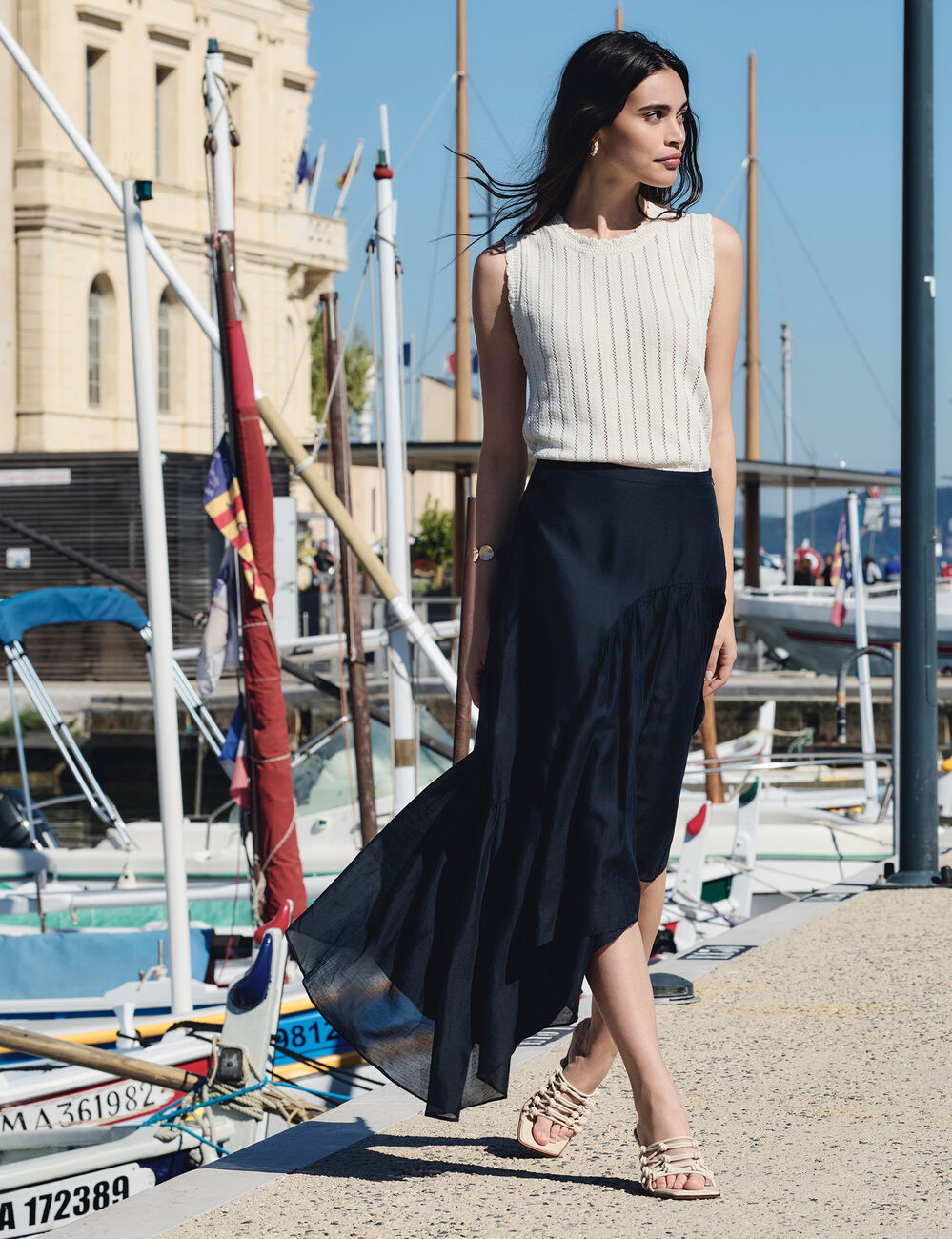 Asymmetric high-waisted skirt navy blue women