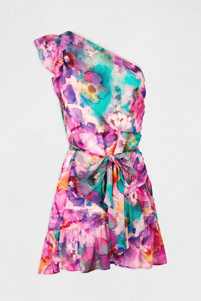 Printed draped asymetrical fitted dress multico ladies'