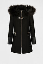 Manteau droit zippé à capuche noir femme