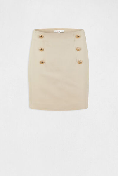 High-waisted straight skirt with buttons medium ecru ladies'