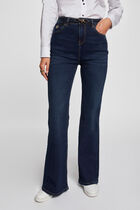 High-waisted flare jeans raw denim women