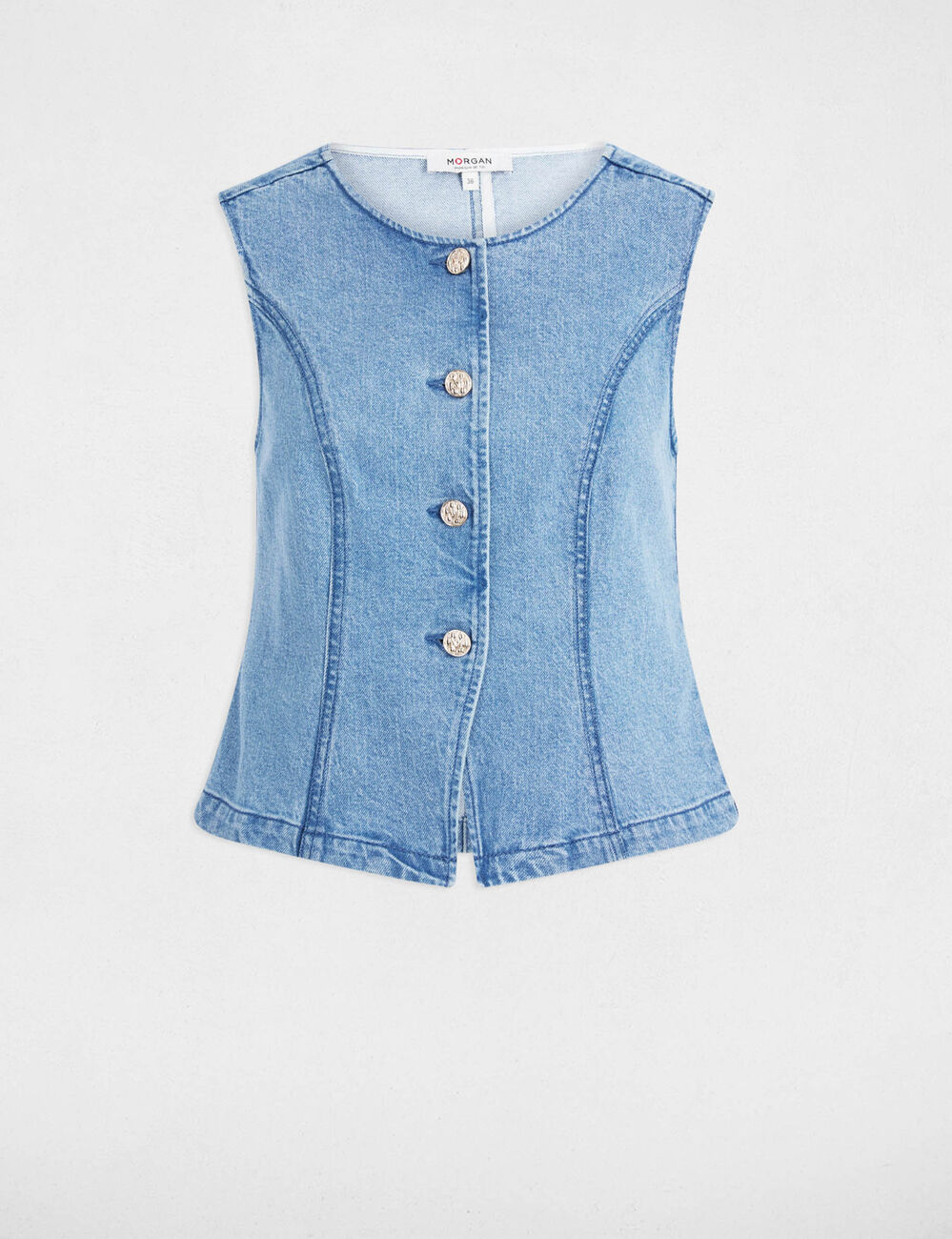 Sleeveless gilet heavy stone wash denim women