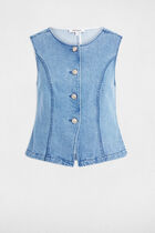 Sleeveless gilet heavy stone wash denim women