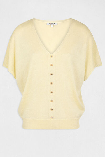 Short-sleeved jumper with buttons straw yellow ladies'