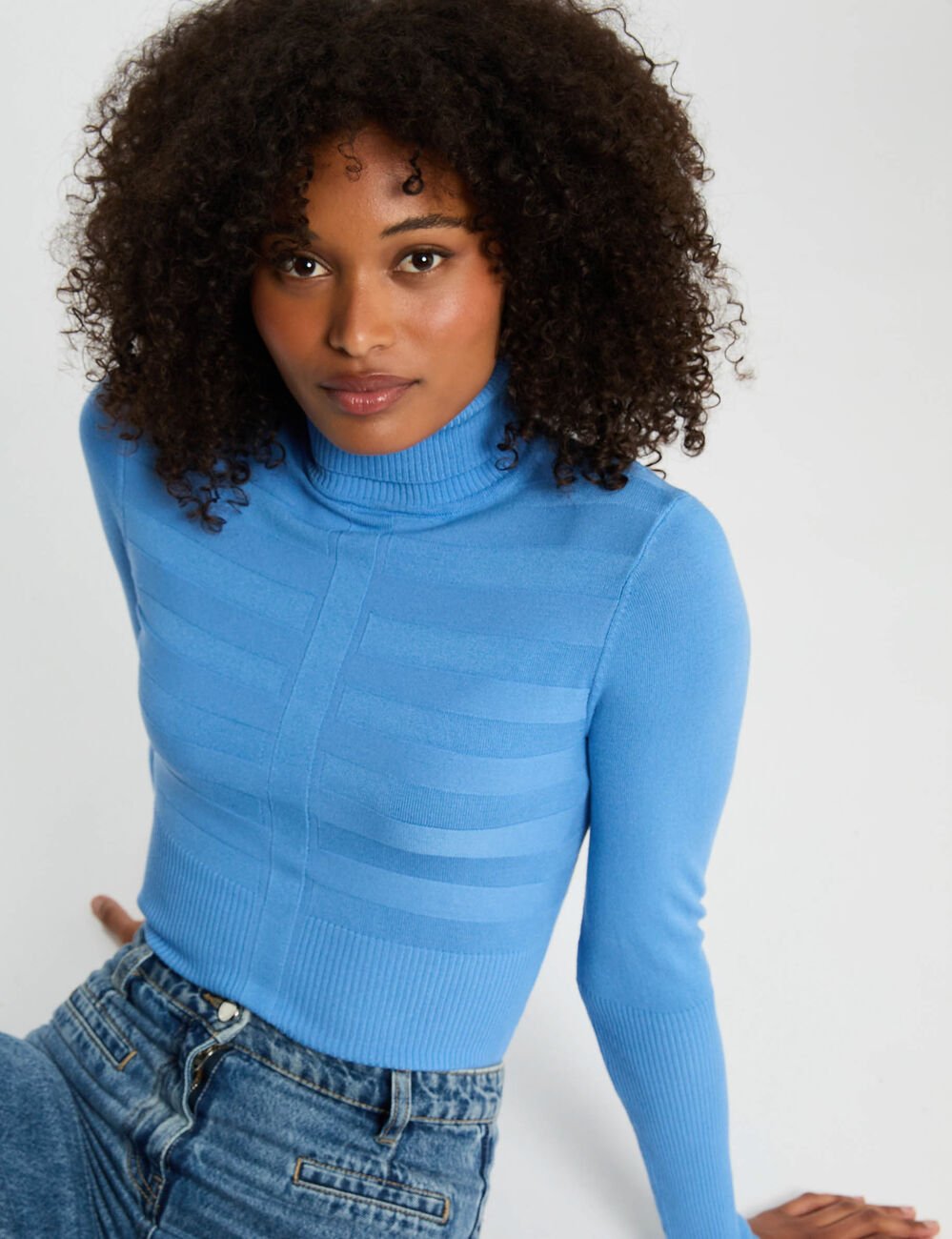 Fitted high neck sweater blue women