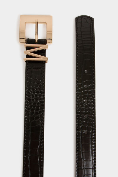 Belt with croc effect and M loop black ladies'