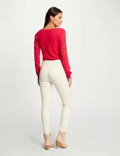 Long-sleeved jumper with lace fuchsia ladies'