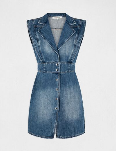 Sleeveless straight dress stone denim women