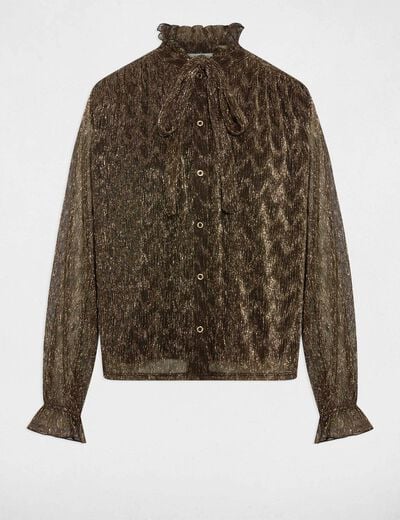 T-shirt with pussy-bow neckline gold yellow women