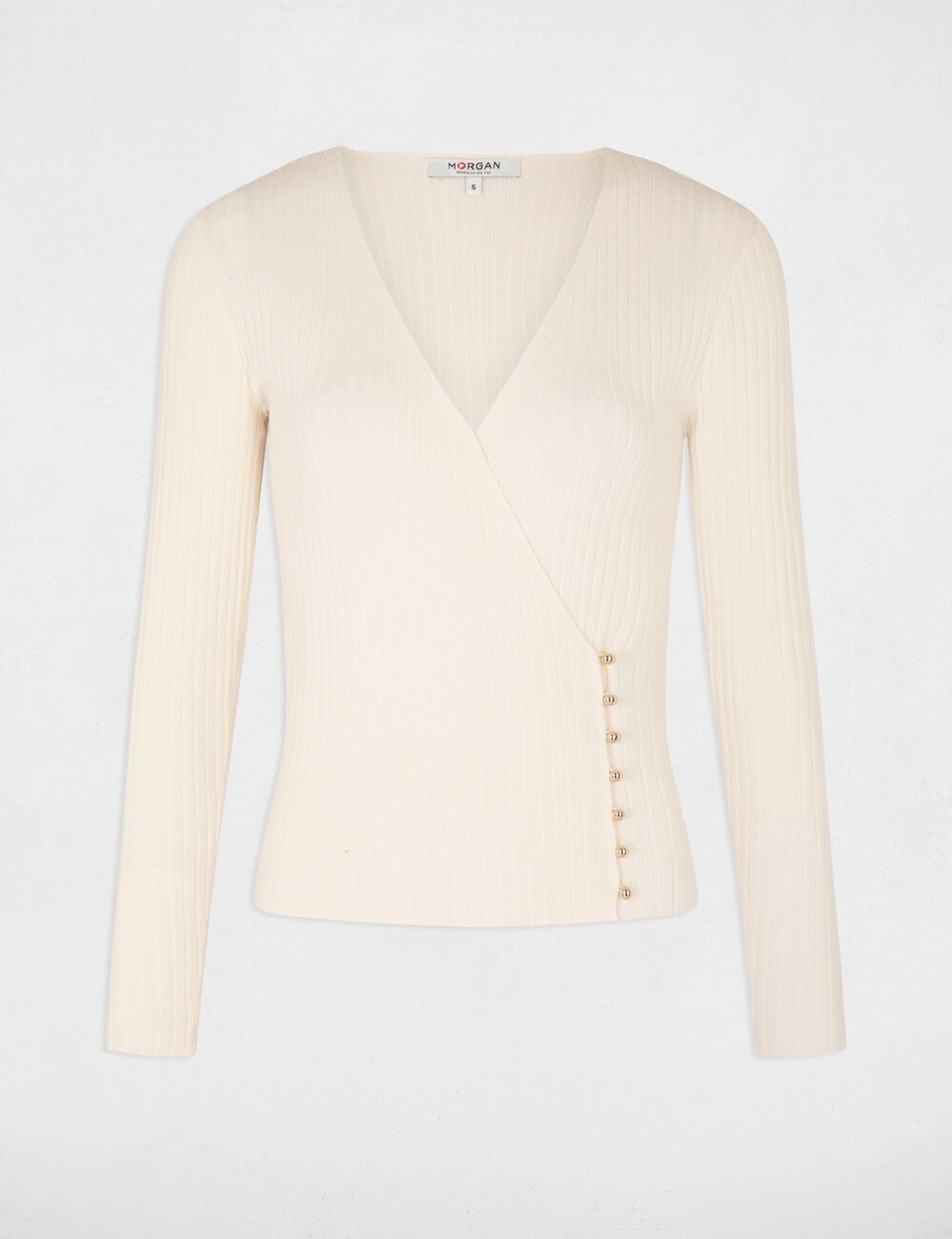 Long-sleeved jumper wrap-over neckline ivory women