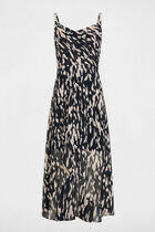 Robe longue fluide imprimée noir femme