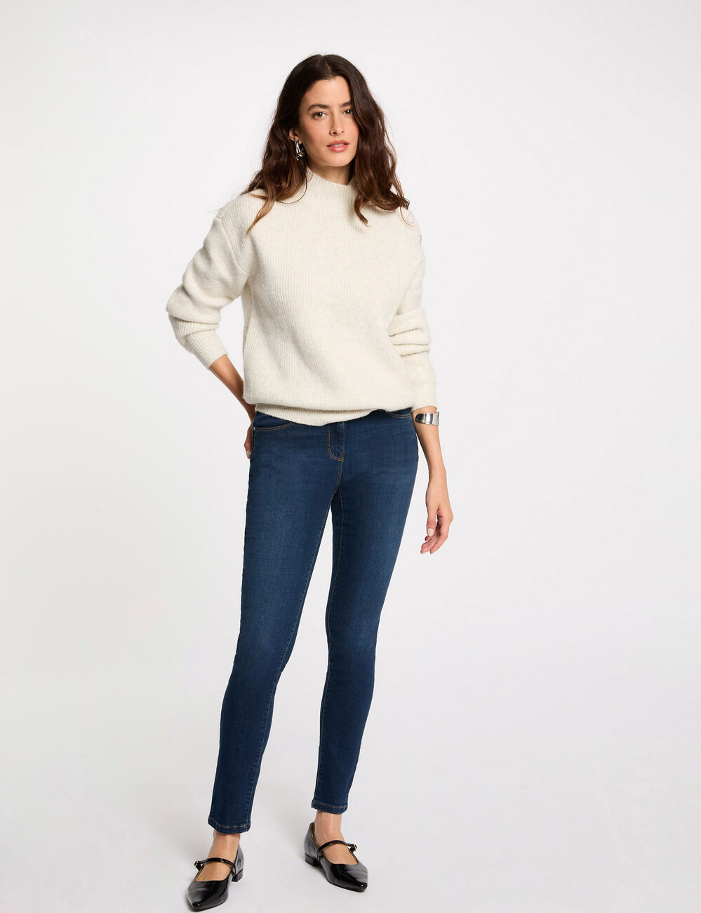 Long-sleeved jumper with buttons ivory women