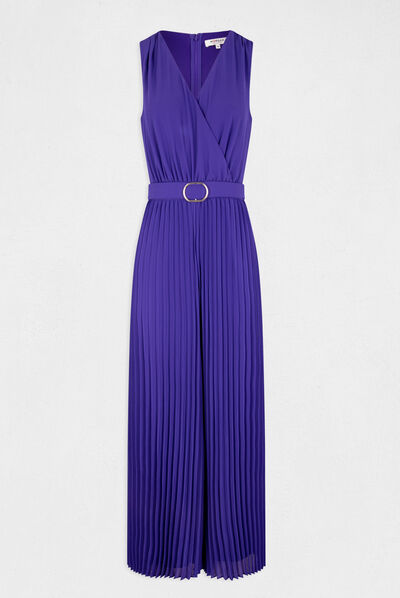 Loose jumpsuit with pleated legs dark purple ladies'