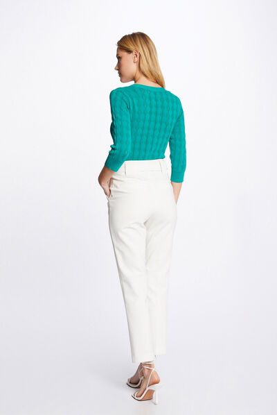 Buttoned 3/4-length sleeved cardigan mid-green ladies'