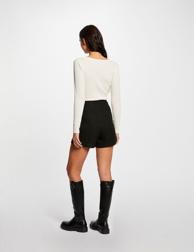 Long-sleeved jumper wrap-over neckline ivory women
