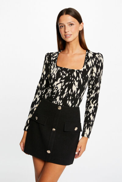 T-shirt square neck and abstract print multico ladies'