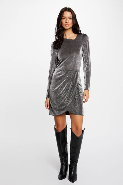 Fitted dress with metallised threads silver ladies'