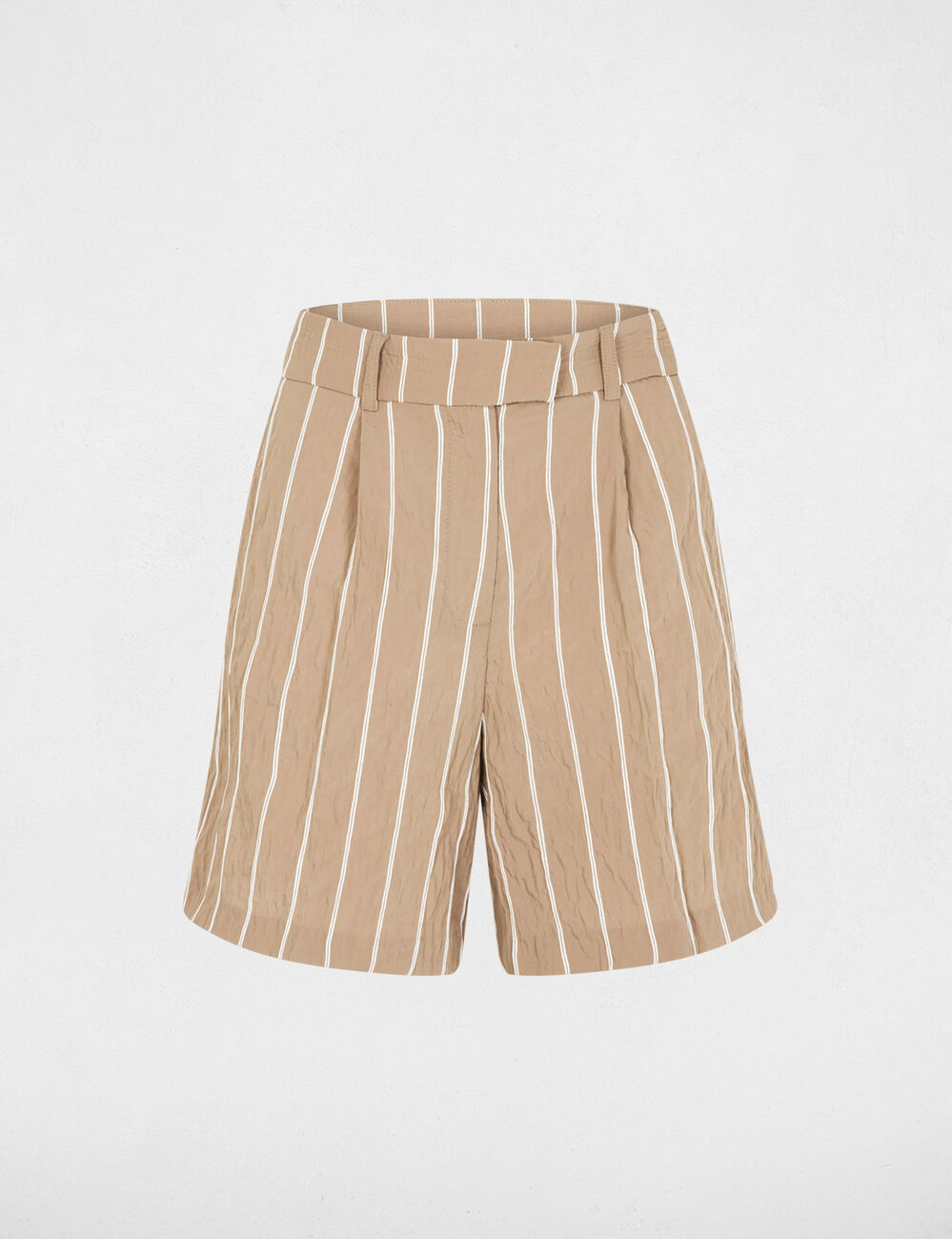 High-waisted striped shorts taupe women
