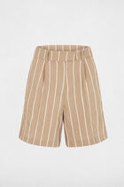 High-waisted striped shorts taupe women