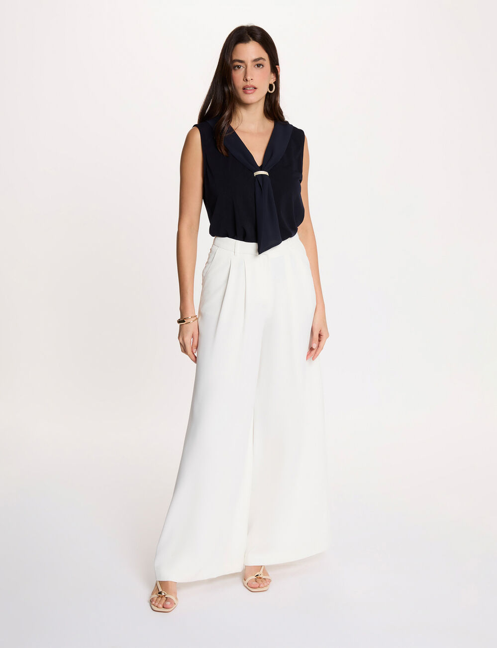 T-shirt with tie neck navy blue women