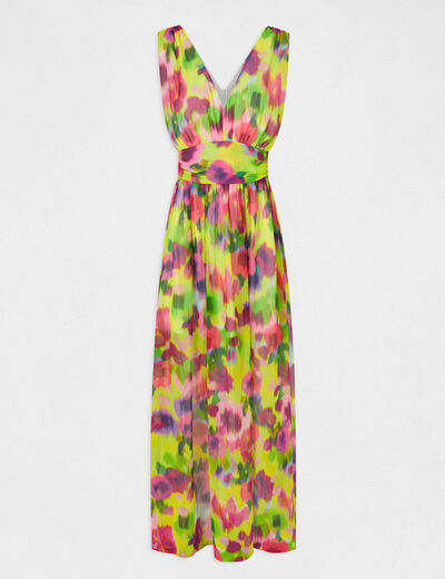 Maxi waisted dress abstract print multicolored women