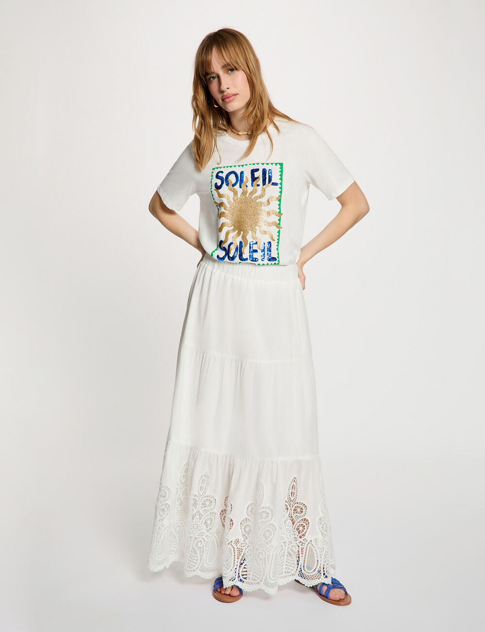 Maxi skirt lace detail white women