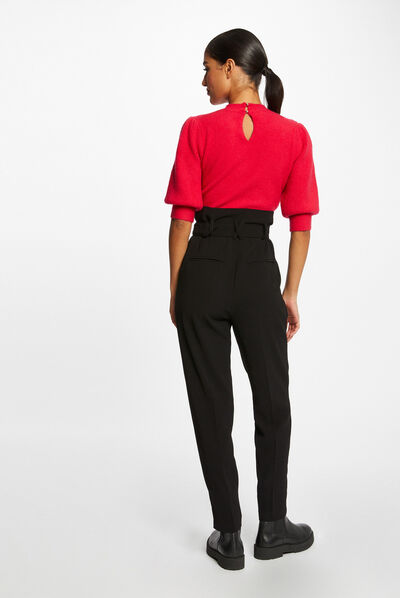 Paperbag belted trousers black ladies'
