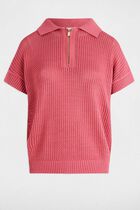 Pull col polo zippé vieux rose femme