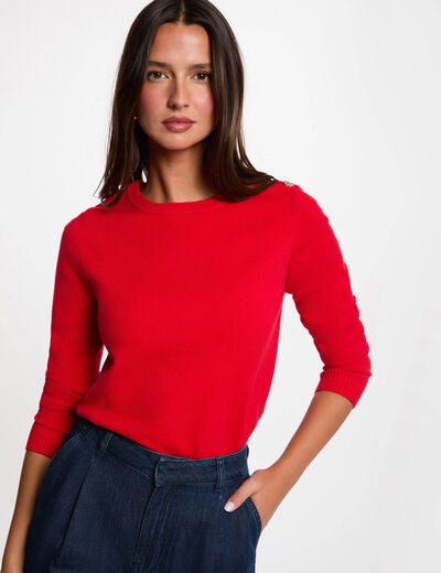 Sweater with round neck and buttons red women