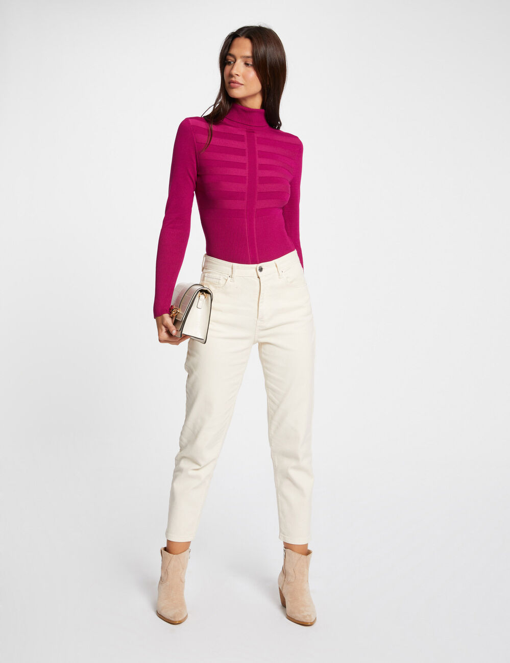 Fitted high neck sweater dark pink women