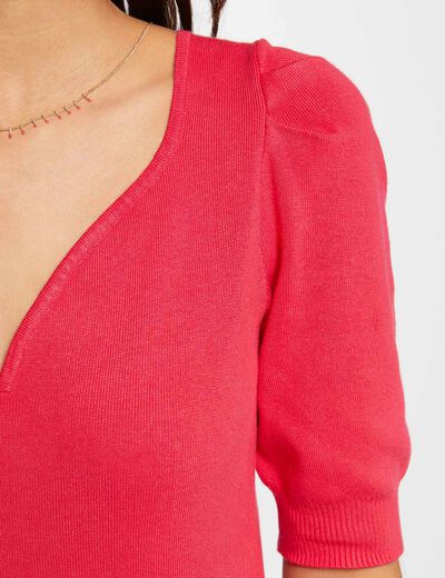 Jumper V-neck short sleeves medium red ladies'