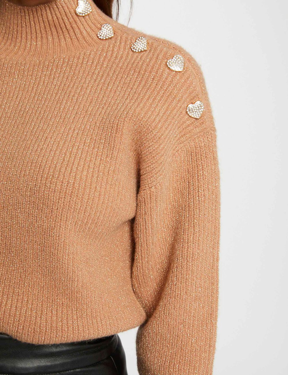 Long-sleeved jumper with buttons camel women