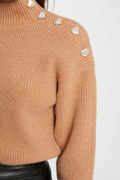 Long-sleeved jumper with buttons camel ladies'