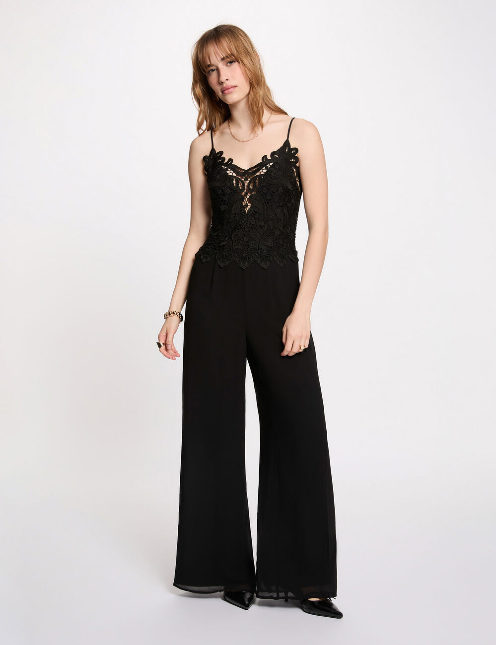 Lace jumpsuit with V-neck black women