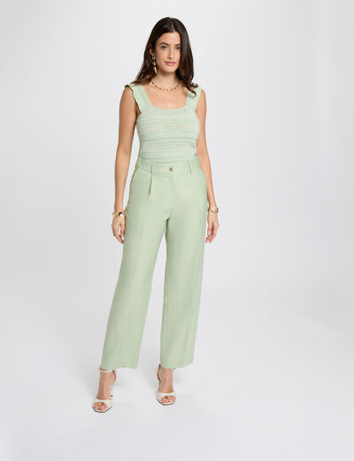 High-waisted carrot trousers pastel green women