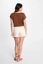 Jumper V-neck short sleeves cognac brown women